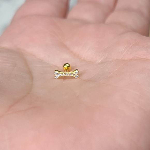 925 Sterling Silver Yellow Gold Zircon Dog Bone Puppy Stack - Picture 5 of 10